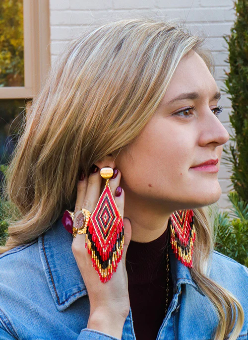 Anitha Beaded Earrings in Red - Budpants