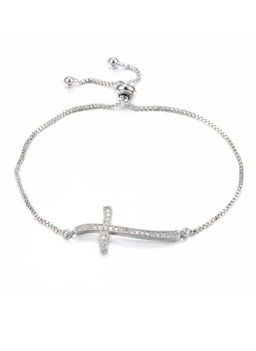 CZ Curved Cross Bracelet - Budpants