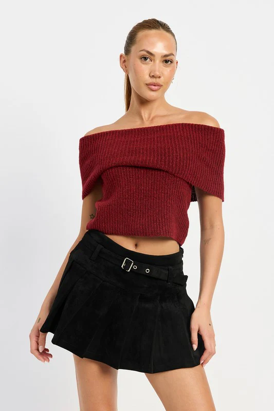 PLEATED SUEDE SKORT WITH BELT - Budpants