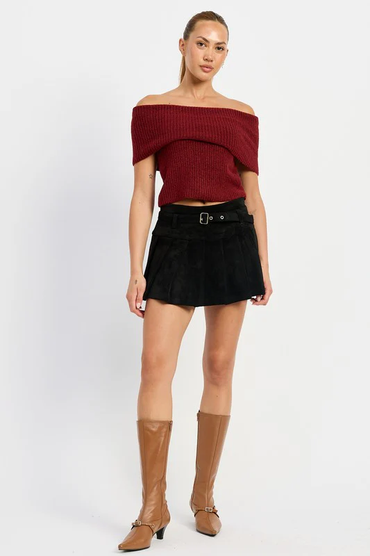 PLEATED SUEDE SKORT WITH BELT - Budpants