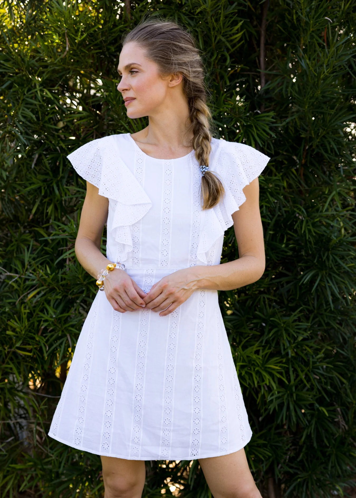 White Eyelet Ruffle Dress - Budpants