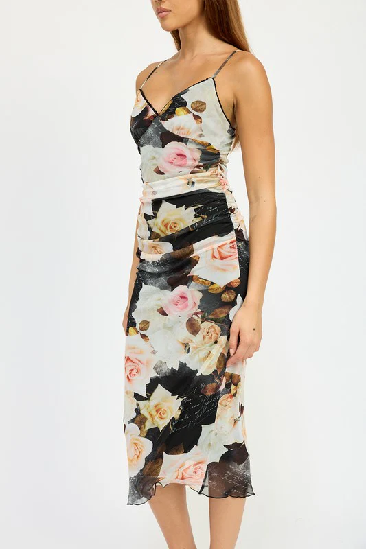 RUCHED MIDI V NECK DRESS - Budpants