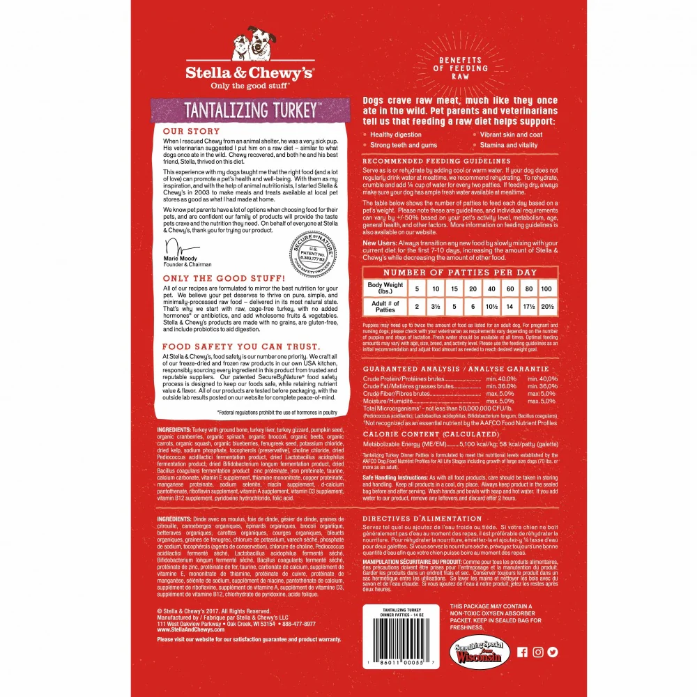 Stella & Chewy's Tantalizing Turkey Grain Free Dinner Patties Freeze Dried Raw Dog Food - Budpants