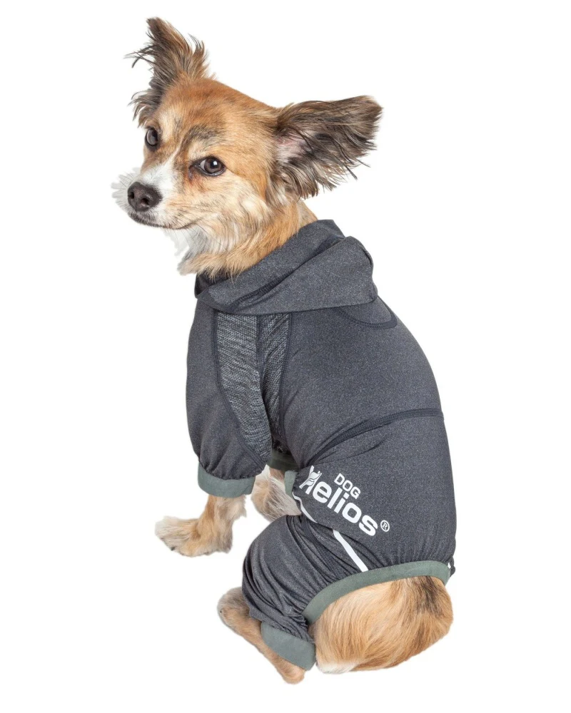 Pet Life Dog Helios Namastail Charcoal Black Full Bodied Performance Breathable Yoga Dog Hooded Tracksuit - Budpants