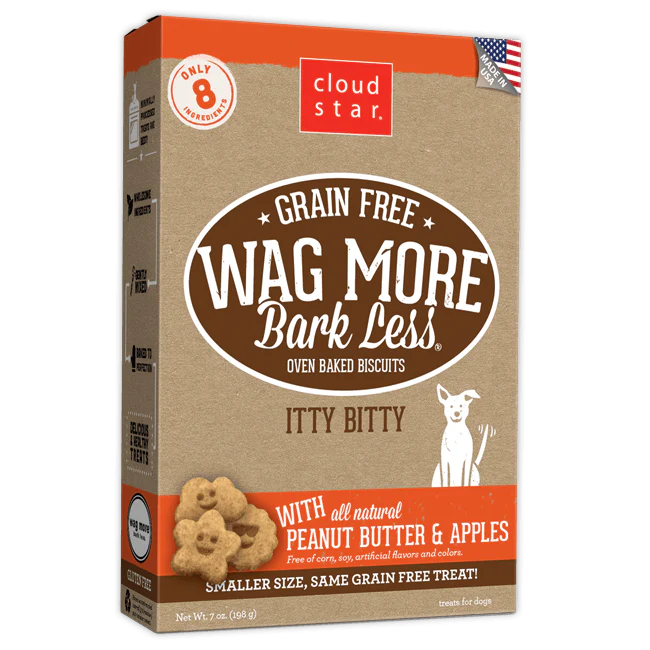 Cloud Star Wag More Bark Less Oven Baked Grain Free Itty Bitty Peanut Butter and Apple Dog Treats - Budpants