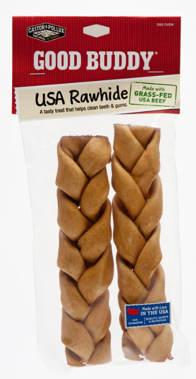 Castor and Pollux Good Buddy USA Rawhide Braided Sticks Dog Chew - Budpants
