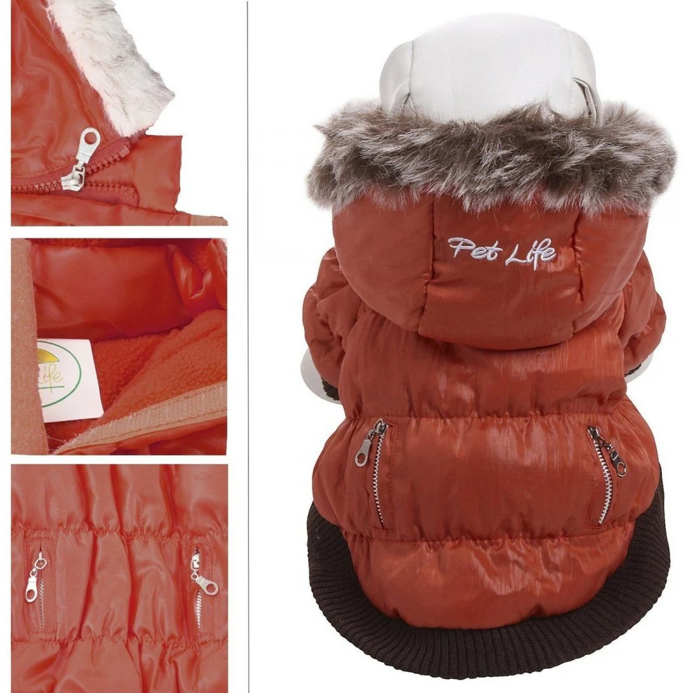 Pet Life Metallic Orange Fashion Parka Insulated Dog Coat with Removable Hood - Budpants