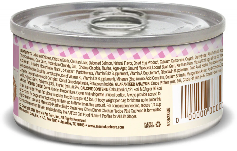 Merrick Purrfect Bistro Grain Free Pate Kitten Dinner Canned Cat Food - Budpants