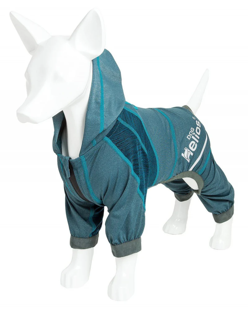 Pet Life Dog Helios Namastail Teal Full Bodied Performance Breathable Yoga Dog Hooded Tracksuit - Budpants