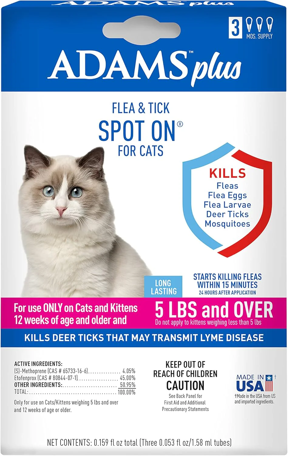 ADAMS PLUS Flea & Tick Spot On for Cats over 5lbs - Budpants