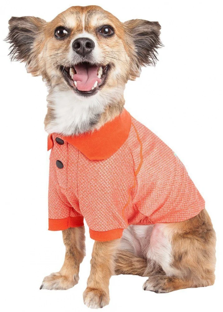 Pet Life Active Relax Stretch Fur Flexed Orange Polo Dog T-Shirt - Budpants