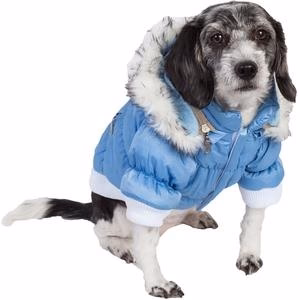 Pet Life Metallic Blue Fashion Parka Insulated Dog Coat with Removable Hood - Budpants