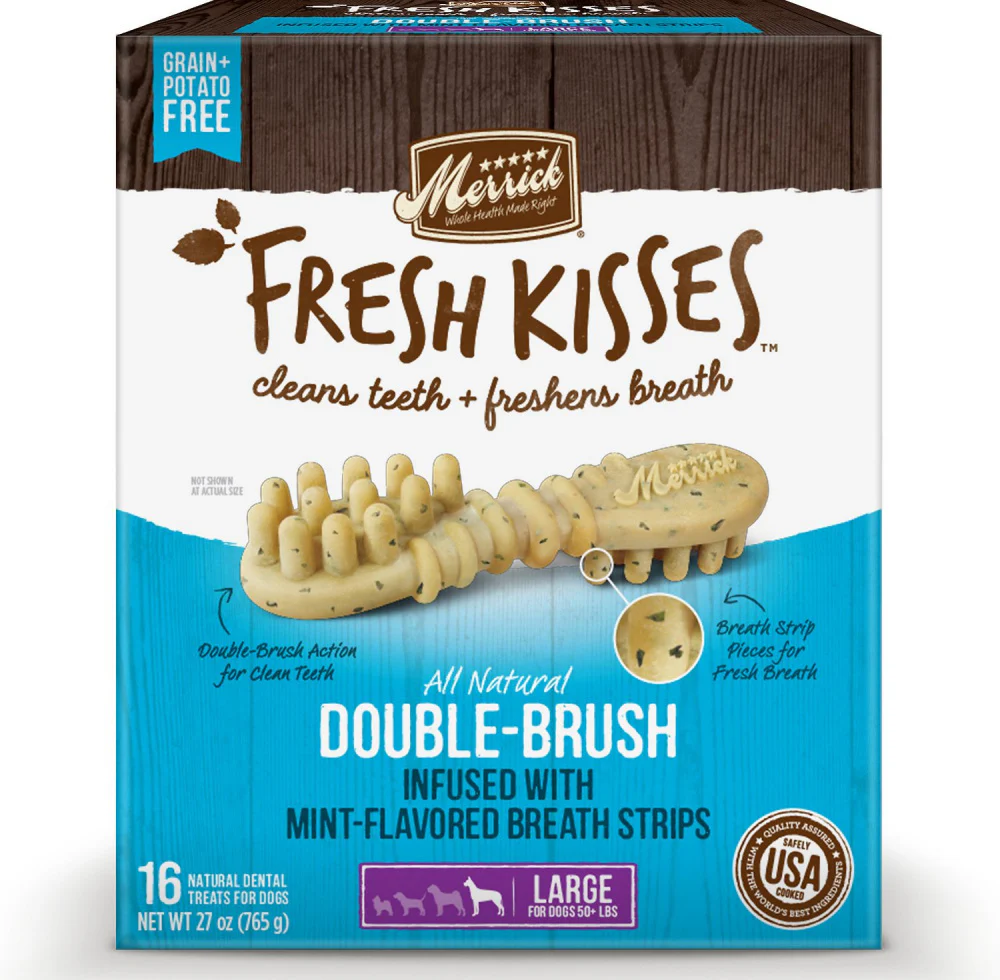 Merrick Fresh Kisses Grain Free Mint Breath Strips Large Dog Treat Box - Budpants
