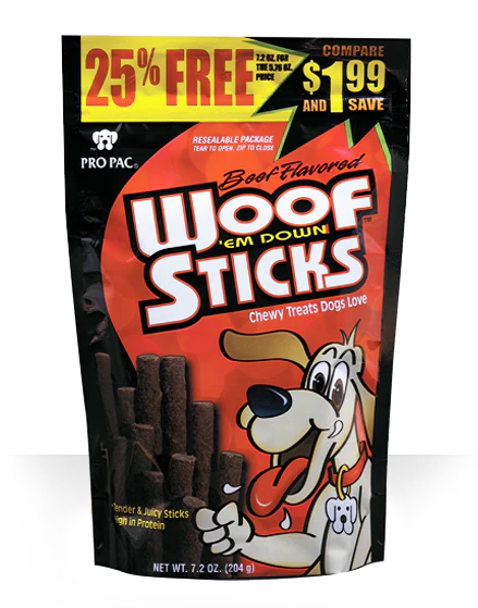 PRO PAC Beef Flavored Woof 'Em Down Sticks Dog Treats - Budpants