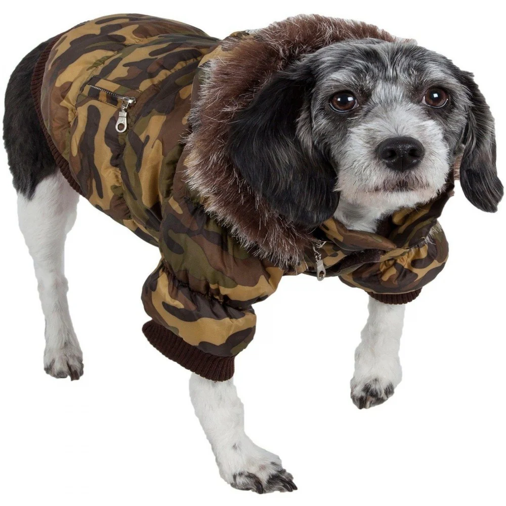Pet Life Metallic Camouflage Fashion Parka Insulated Dog Coat with Removable Hood - Budpants