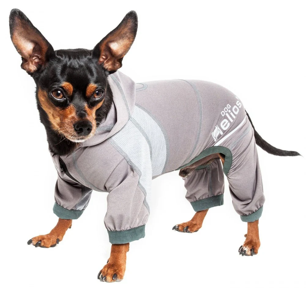 Pet Life Dog Helios Namastail Grey Full Bodied Performance Breathable Yoga Dog Hooded Tracksuit - Budpants