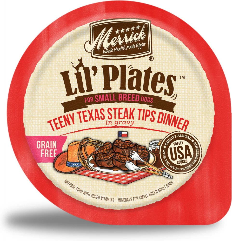Merrick Lil' Plates Small Breed Grain Free Teeny Texas Steak Tips Dog Food Tray - Budpants