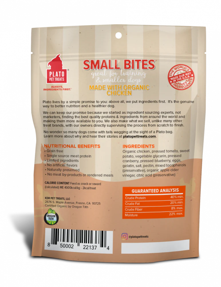 Plato Small Bites Organic Chicken Dog Treats - Budpants