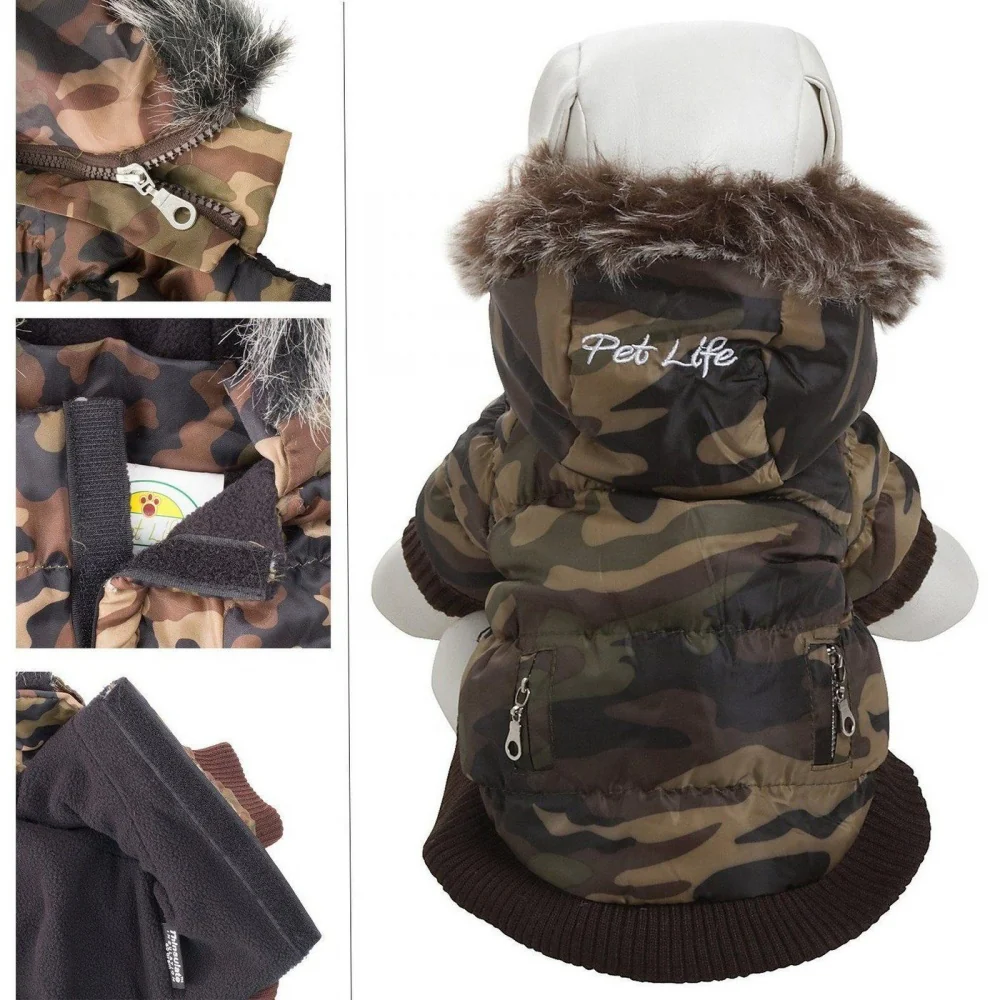 Pet Life Metallic Camouflage Fashion Parka Insulated Dog Coat with Removable Hood - Budpants