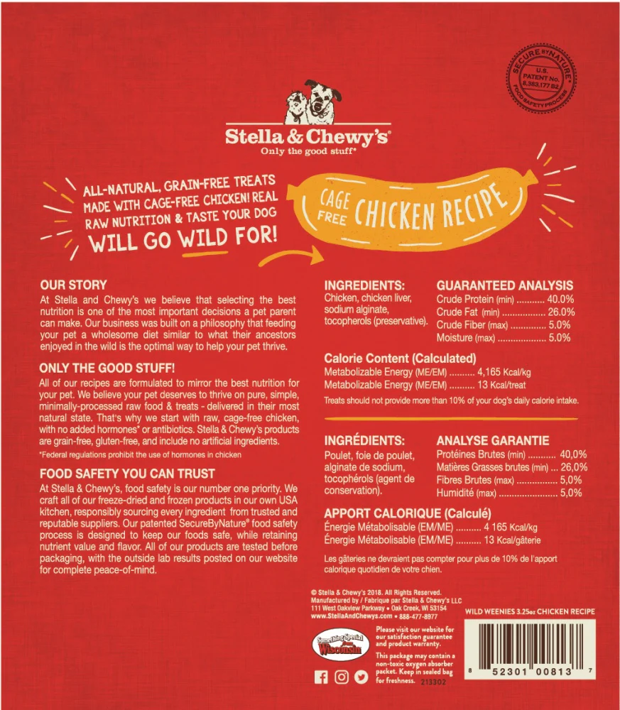 Stella & Chewy's Wild Weenies Grain Free Chicken Recipe Freeze Dried Raw Dog Treats - Budpants