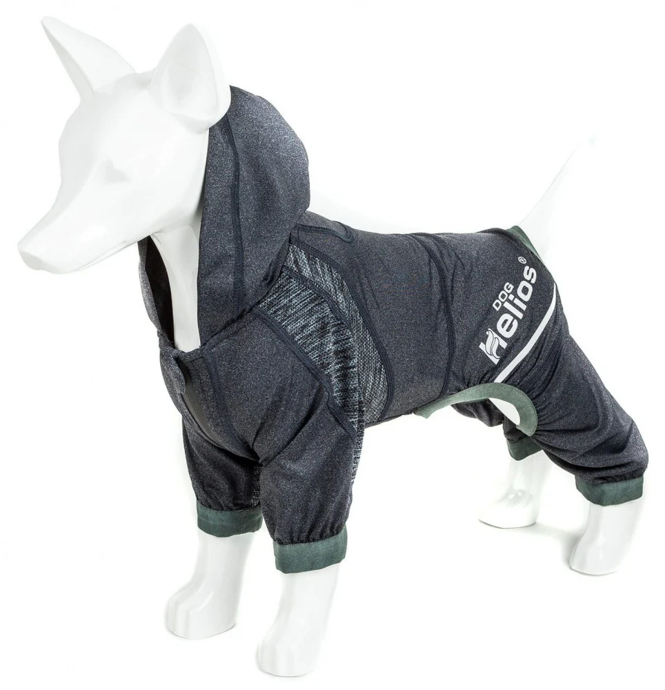 Pet Life Dog Helios Namastail Charcoal Black Full Bodied Performance Breathable Yoga Dog Hooded Tracksuit - Budpants