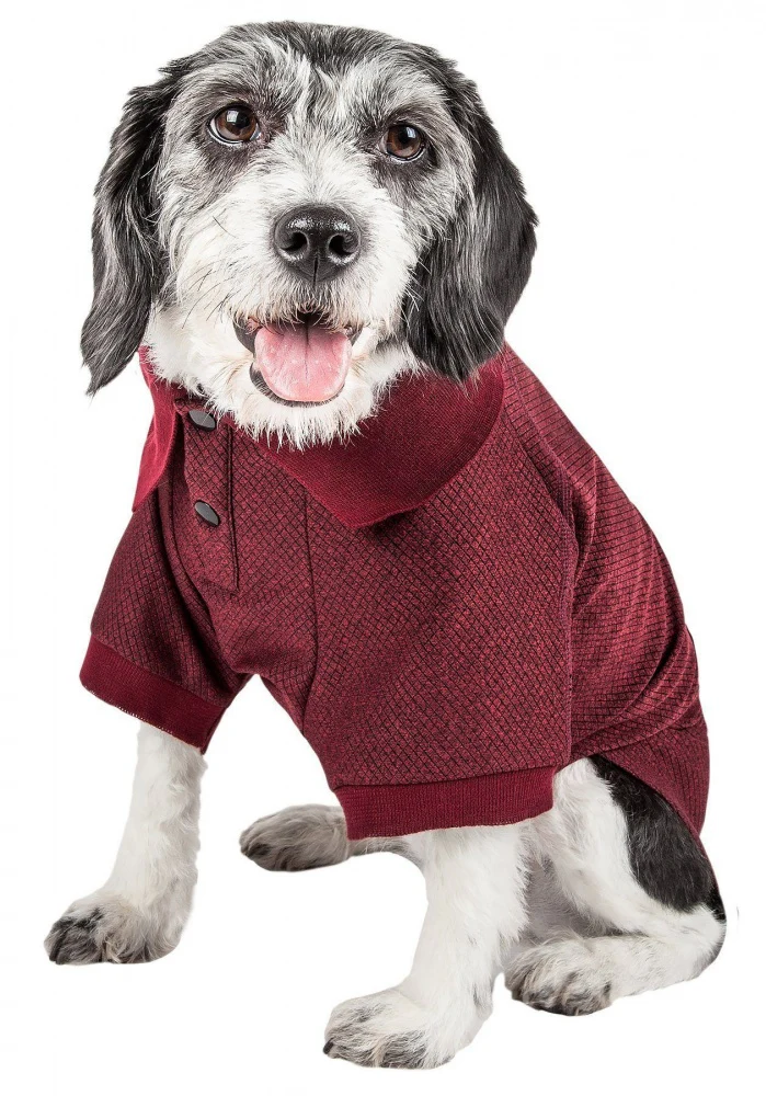 Pet Life Active Relax Stretch Fur Flexed Burgundy Polo Dog T-Shirt - Budpants