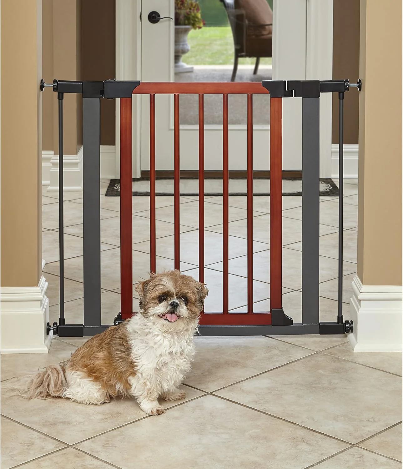 MIDWEST Steel Pet Gate with Graphite and Decorative Wood - Budpants