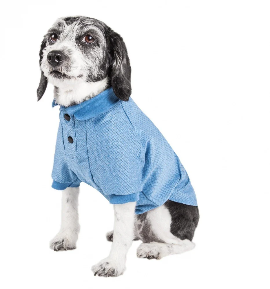 Pet Life Active Relax Stretch Fur Flexed Blue Polo T-Shirt - Budpants