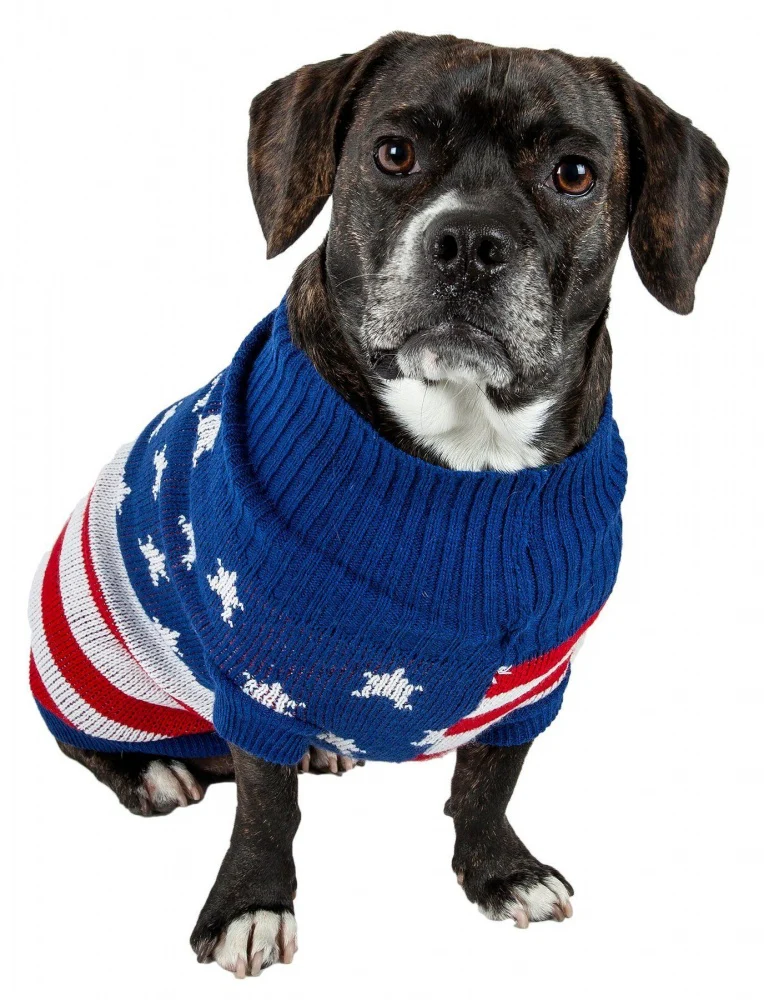 Pet Life Patriot Star Heavy Knitted Turtle Neck Dog Sweater - Budpants