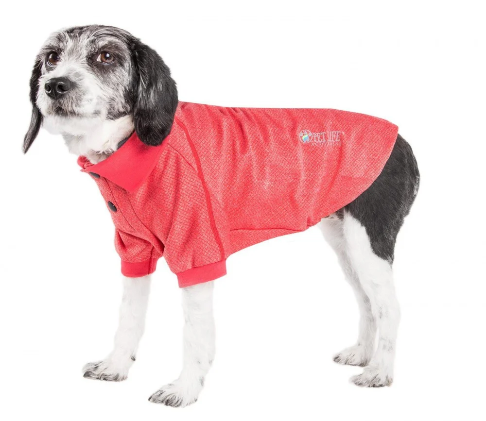 Pet Life Active Relax Stretch Fur Flexed Red Polo Dog T-Shirt - Budpants
