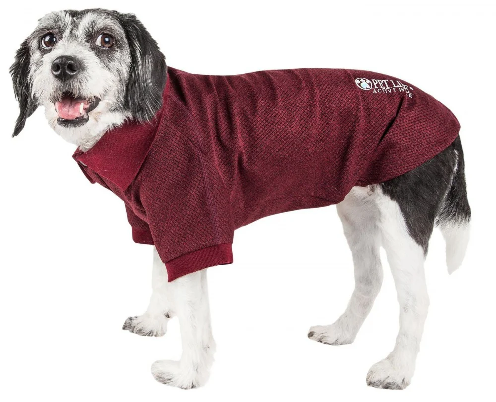 Pet Life Active Relax Stretch Fur Flexed Burgundy Polo Dog T-Shirt - Budpants