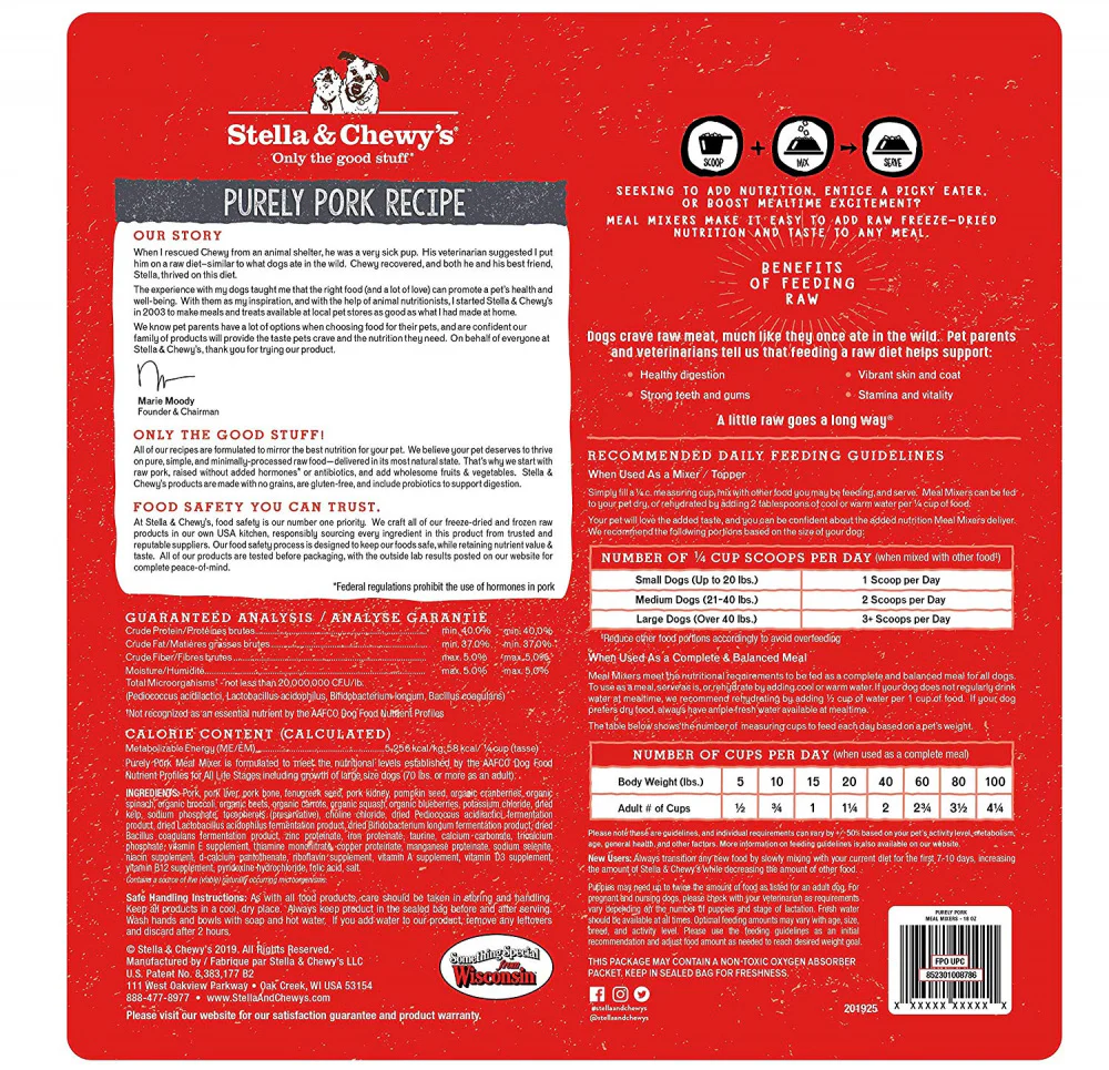 Stella & Chewy's Purely Pork Grain Free Meal Mixers Freeze Dried Raw Dog Food - Budpants