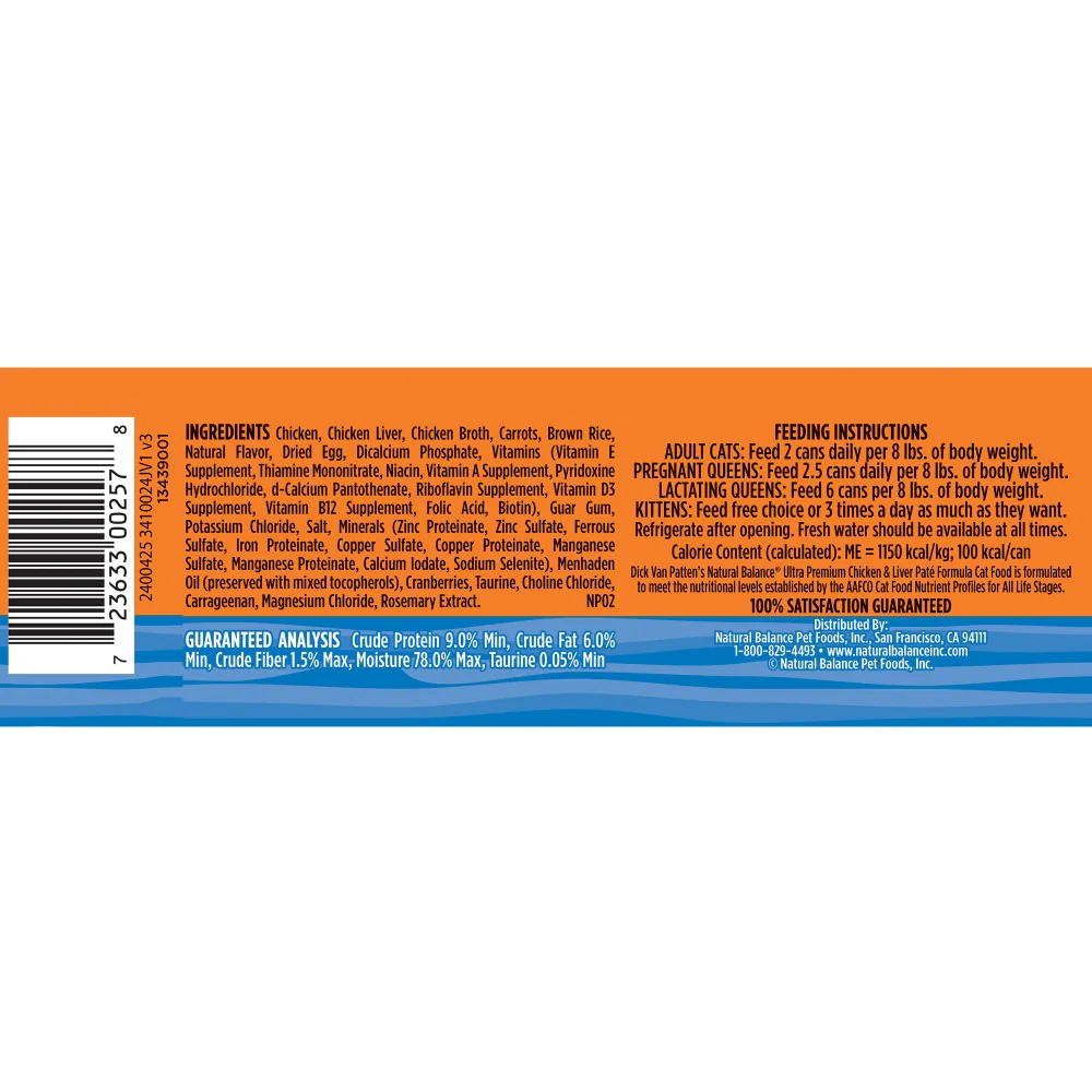 Natural Balance Chicken and Liver Pate Canned Cat Food - Budpants