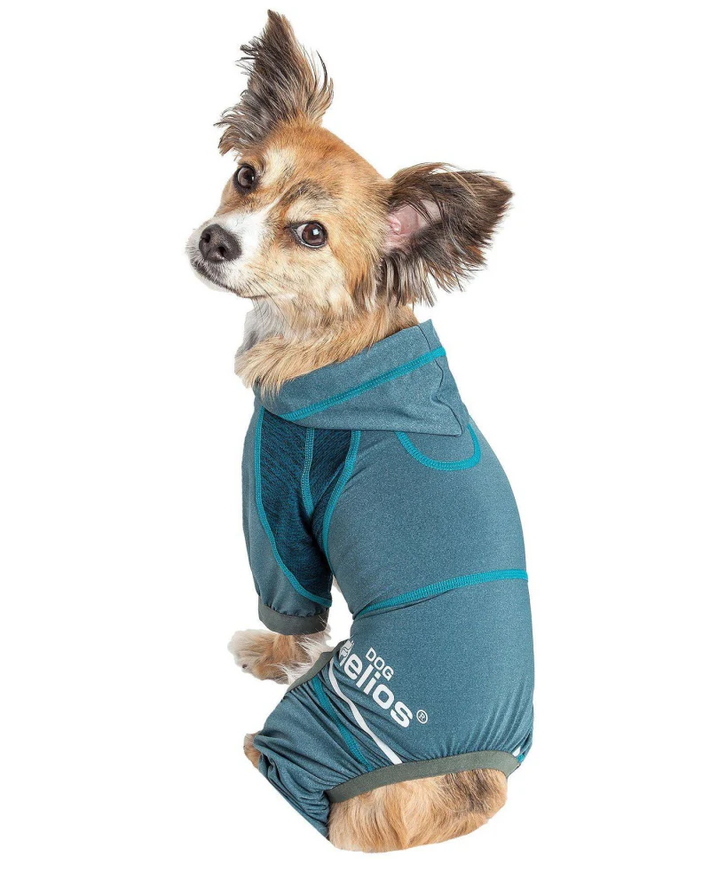Pet Life Dog Helios Namastail Teal Full Bodied Performance Breathable Yoga Dog Hooded Tracksuit - Budpants