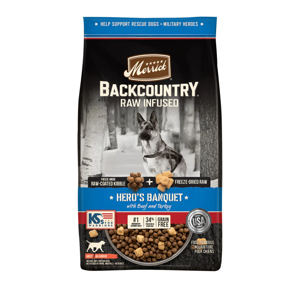 Merrick Backcountry Grain Free Dry Adult Dog Food, Kibble With Freeze Dried Raw Pieces Heros Banquet Recipe - Budpants
