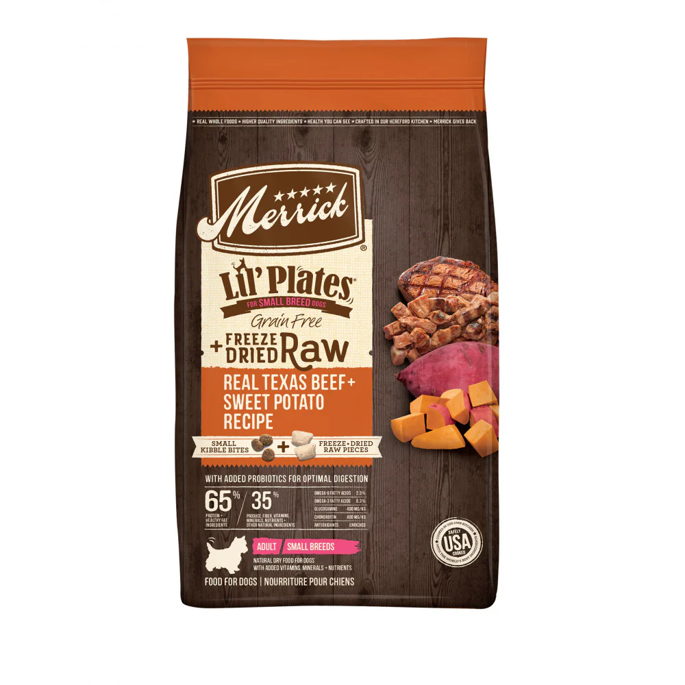 Merrick Lil Plates Small Breed Dog Food Grain Free Real Texas Beef & Sweet Potato with Raw Bites Recipe Small Dog Food - Budpants