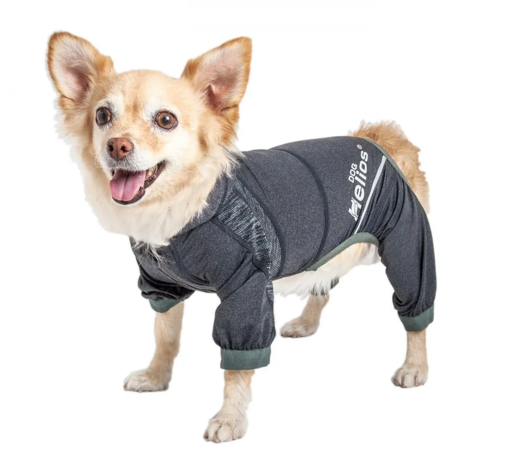 Pet Life Dog Helios Namastail Charcoal Black Full Bodied Performance Breathable Yoga Dog Hooded Tracksuit - Budpants