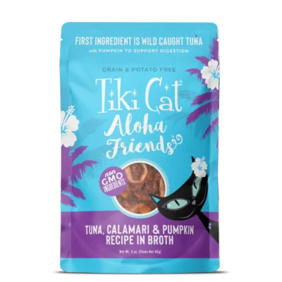 TIKI CAT ALOHA FRIENDS Tuna,Calamari & Pumpkin in broth Pouch 3oz - Budpants