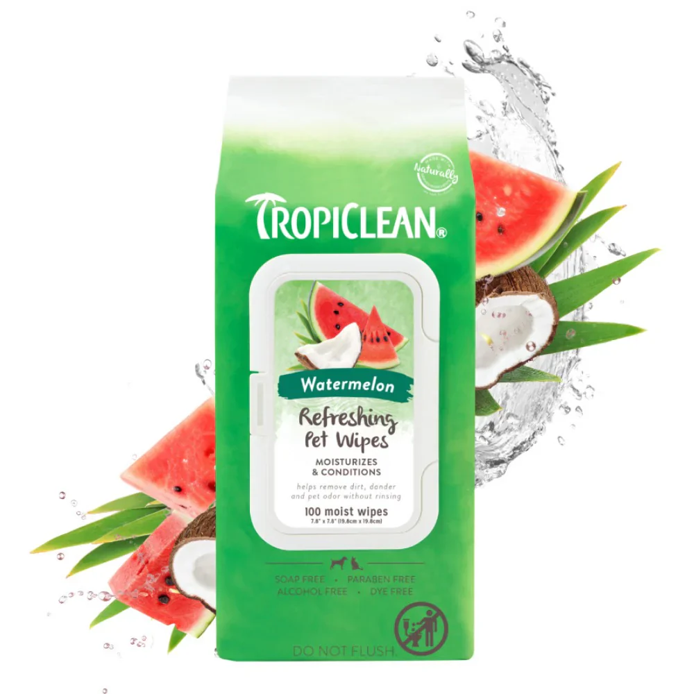 Tropiclean Watermelon Scented Refreshing 2 in 1 Pet Wipes 100ct. - Budpants