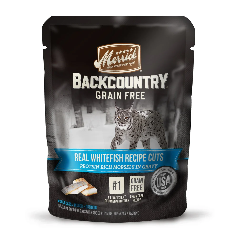 Merrick Backcountry Grain Free Real Whitefish Cuts Recipe Cat Food Pouch - Budpants