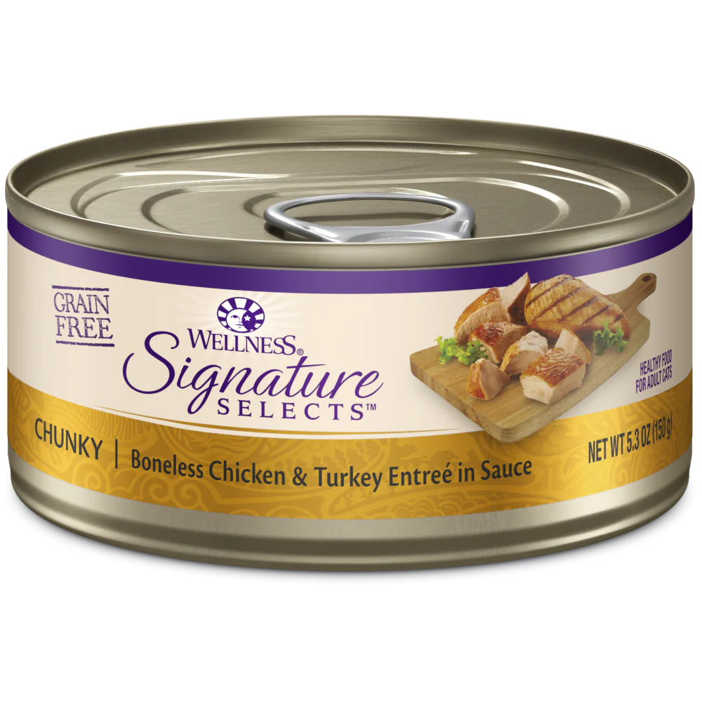 Wellness Signature Selects Grain Free Natural Chunky White Meat Chicken and Turkey Entree in Sauce Wet Canned Cat Food - Budpants