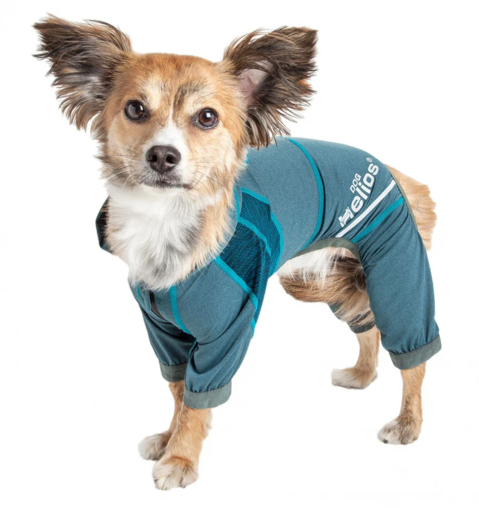 Pet Life Dog Helios Namastail Teal Full Bodied Performance Breathable Yoga Dog Hooded Tracksuit - Budpants