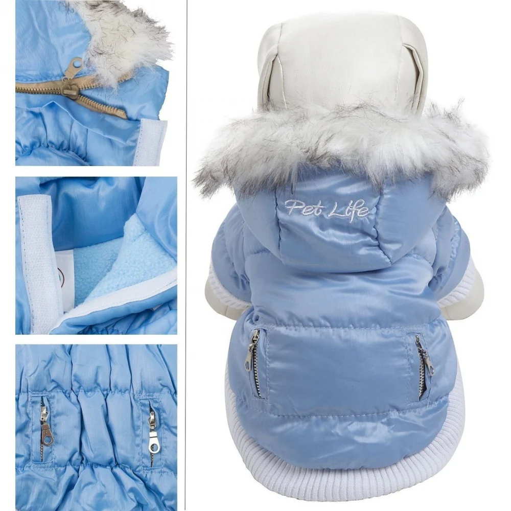 Pet Life Metallic Blue Fashion Parka Insulated Dog Coat with Removable Hood - Budpants
