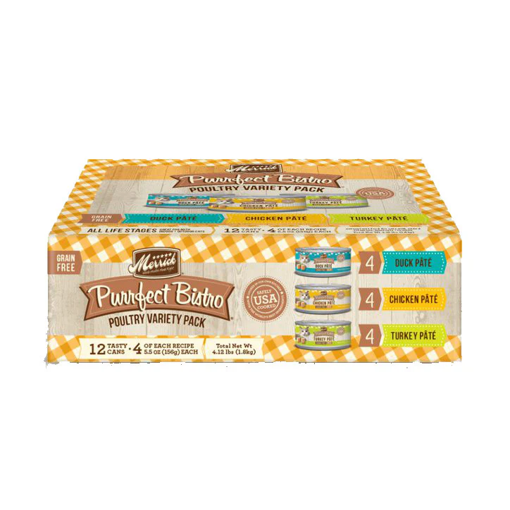 Merrick Purrfect Bistro Poultry Pate Variety Pack Grain Free Wet Cat Food - Budpants