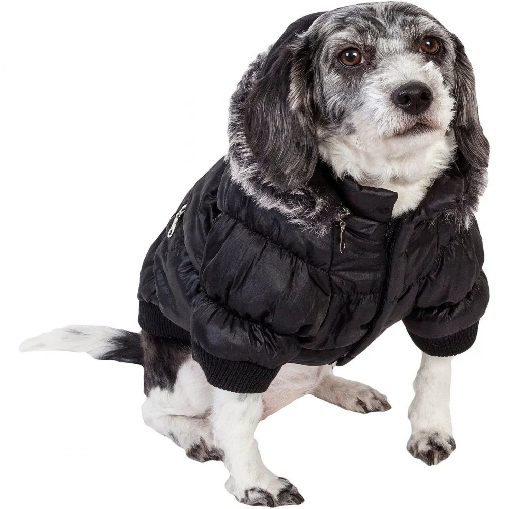 Pet Life Metallic Black Fashion Parka Insulated Dog Coat with Removable Hood - Budpants