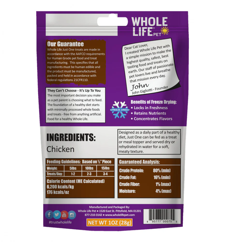 Whole Life Pet Just One Ingredient Freeze Dried Chicken Treats for Cats - Budpants