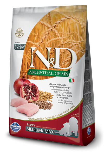 Farmina N&D Natural & Delicious Ancestral Grain Medium & Maxi Puppy Chicken & Pomegranate Dry Dog Food - Budpants