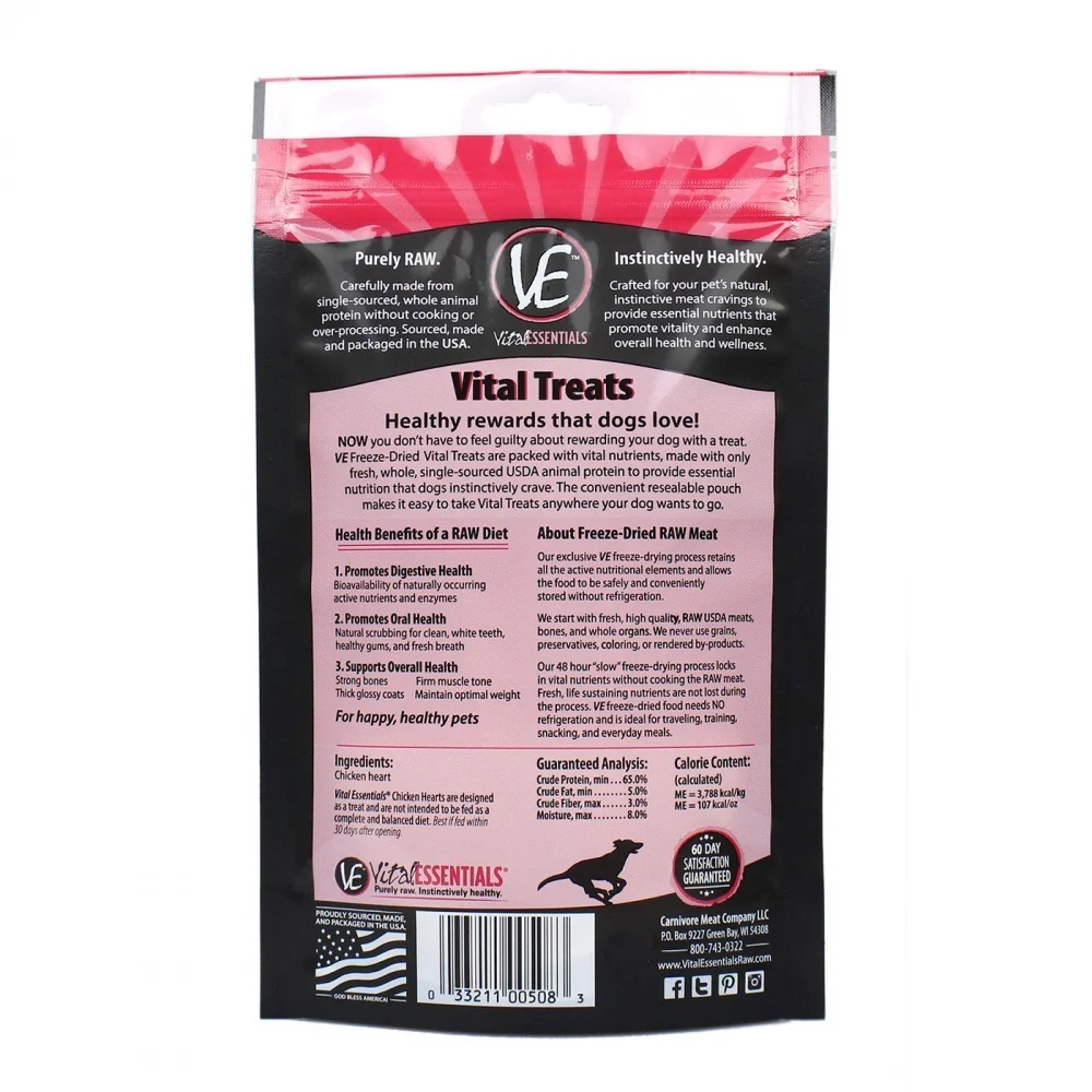 Vital Essentials Freeze Dried Vital Treats Grain Free Chicken Hearts Dog Treats - Budpants