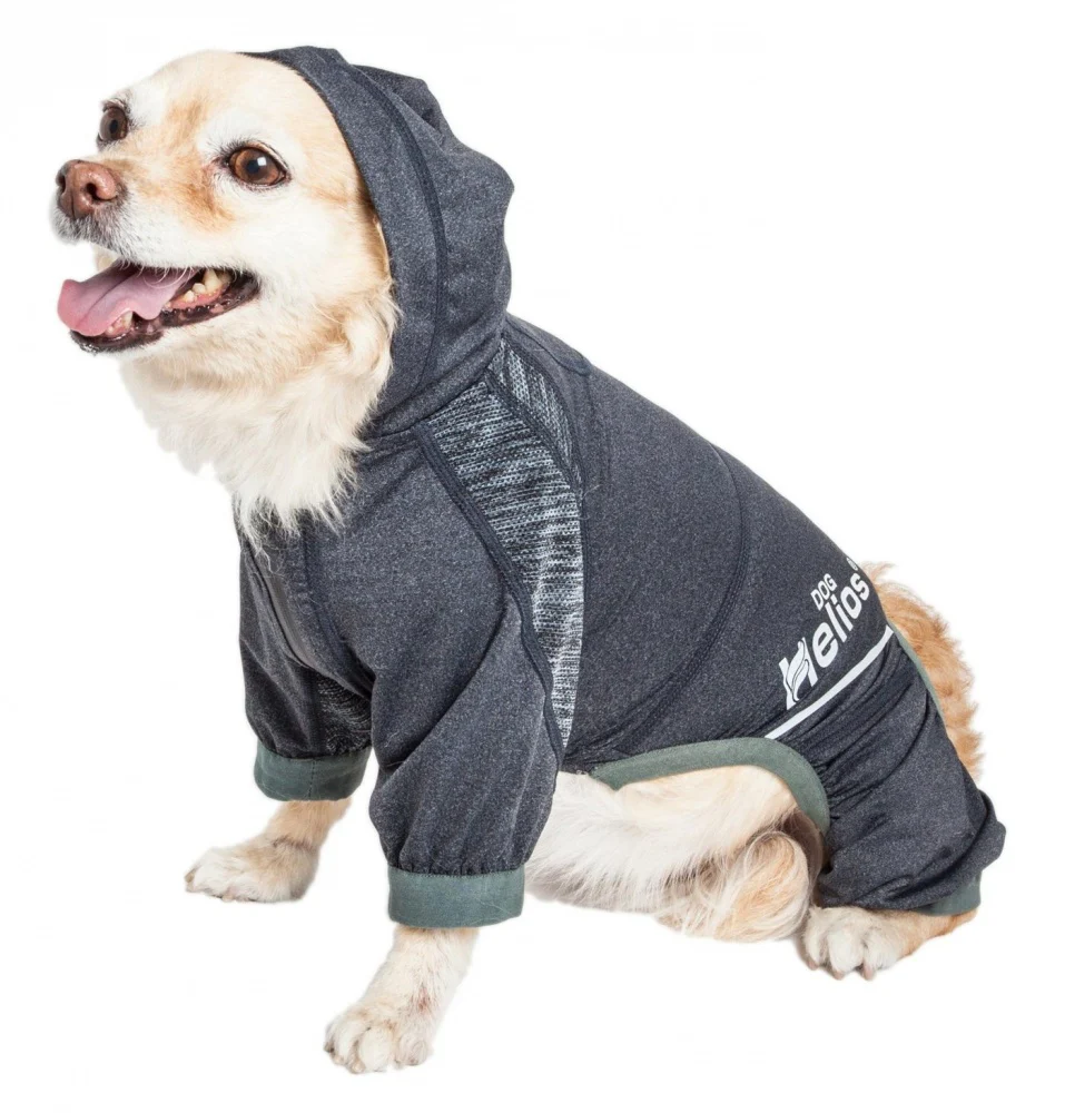 Pet Life Dog Helios Namastail Charcoal Black Full Bodied Performance Breathable Yoga Dog Hooded Tracksuit - Budpants