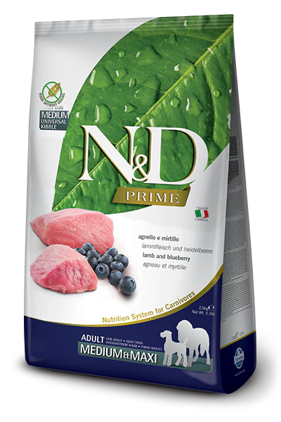 Farmina Prime N&D Natural & Delicious Grain Free Medium Adult Lamb & Blueberry Dry Dog Food - Budpants